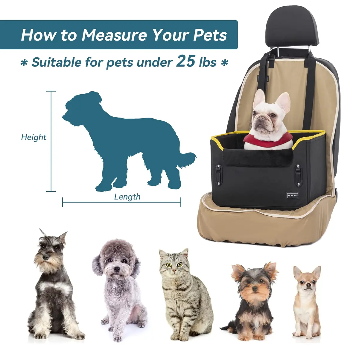 Petsfit Small Dog Car Seat – Foldable Travel Booster with Safety Buckles & Tether, Fits Front/Back Seat | Red - view 7