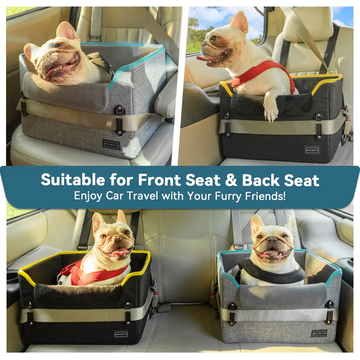 Petsfit Small Dog Car Seat – Foldable Travel Booster with Safety Buckles & Tether, Fits Front/Back Seat | Red - view 2