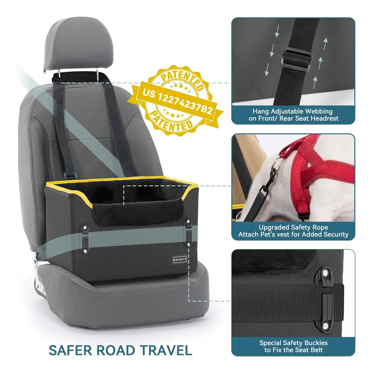 Petsfit Small Dog Car Seat – Foldable Travel Booster with Safety Buckles & Tether, Fits Front/Back Seat | Red - view 3