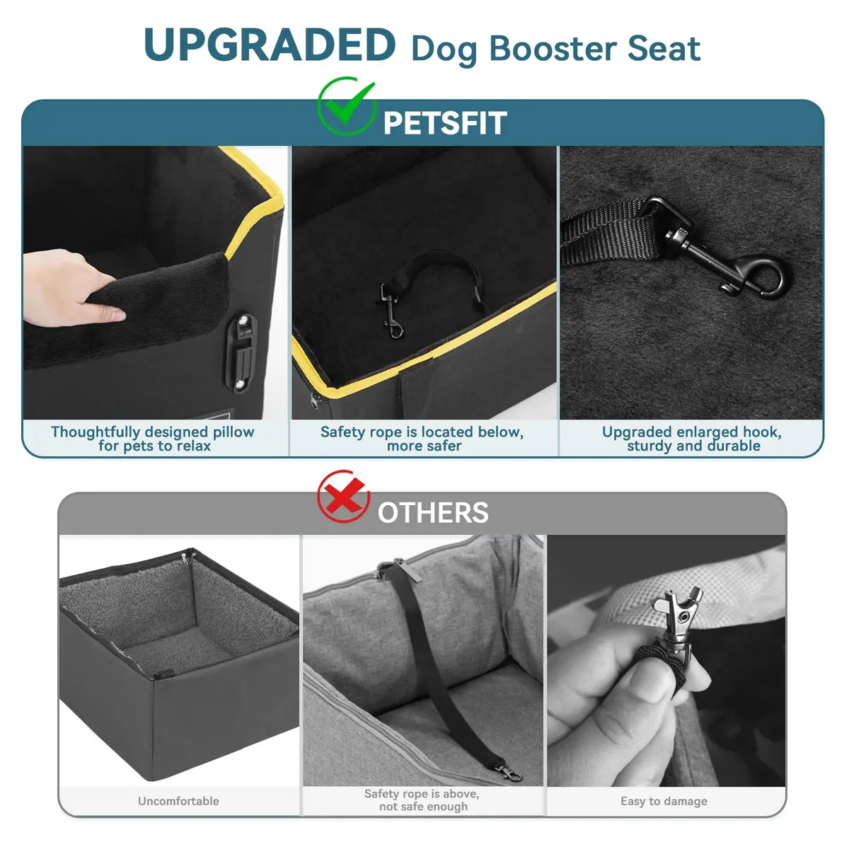 Petsfit Small Dog Car Seat – Foldable Travel Booster with Safety Buckles & Tether, Fits Front/Back Seat | Red - view 4