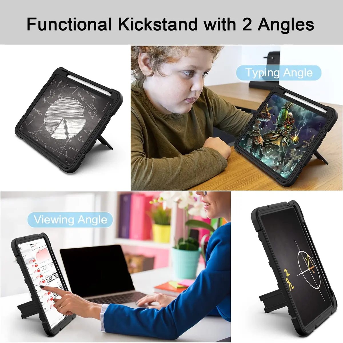 AZZSY Black Rugged Protective Case for iPad 11th/10th Gen 11/10.9 Inch | Built-in Pencil Holder & Kickstand - view 3