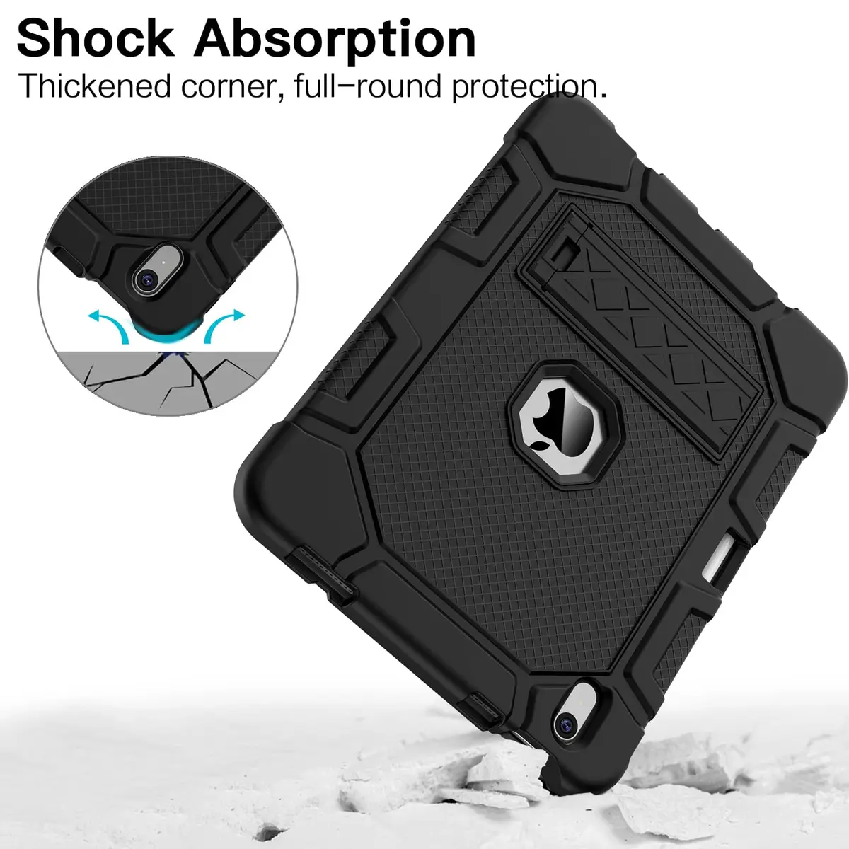 AZZSY Black Rugged Protective Case for iPad 11th/10th Gen 11/10.9 Inch | Built-in Pencil Holder & Kickstand - view 4