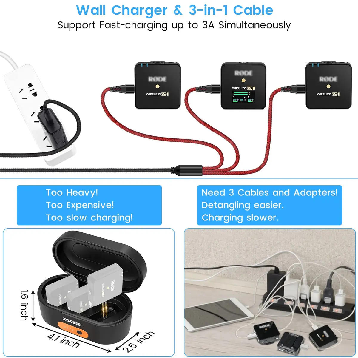 weishan USB C Charging Cable for Rode Wireless Pro, Go 3, Go 2 Microphone | 4ft Braided Nylon, Fast Charging - view 2