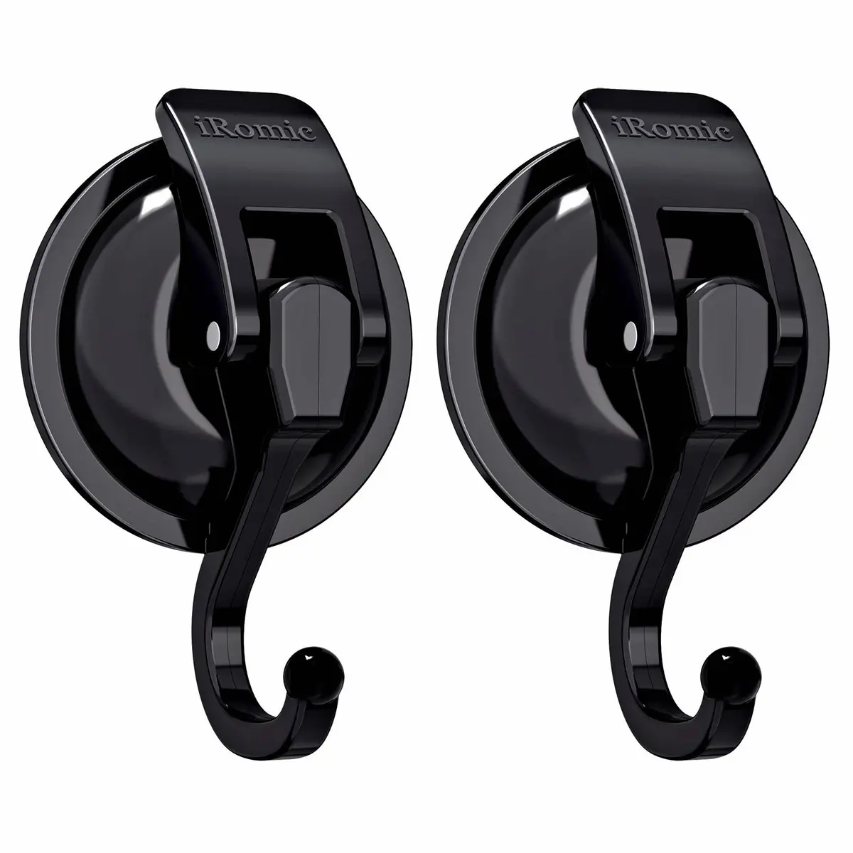 iRomic Heavy Duty Vacuum Suction Cup Hooks (2-Pack, Black) | Holds up to 13 lbs - main product image