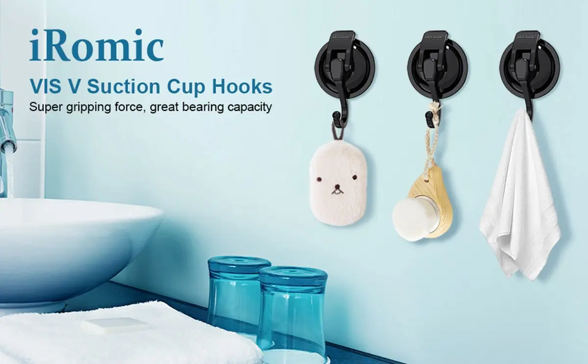 iRomic Heavy Duty Vacuum Suction Cup Hooks (2-Pack, Black) | Holds up to 13 lbs - view 5