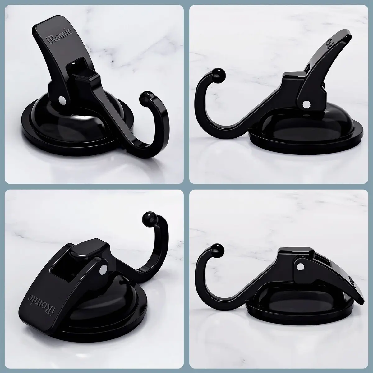 iRomic Heavy Duty Vacuum Suction Cup Hooks (2-Pack, Black) | Holds up to 13 lbs - view 2