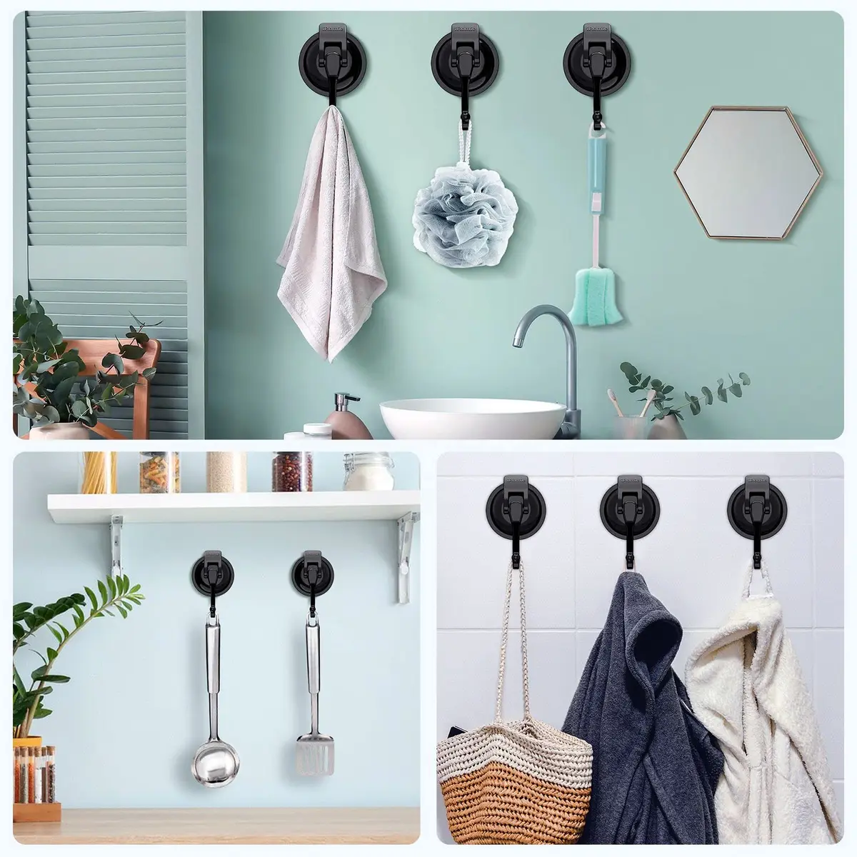 iRomic Heavy Duty Vacuum Suction Cup Hooks (2-Pack, Black) | Holds up to 13 lbs - view 4