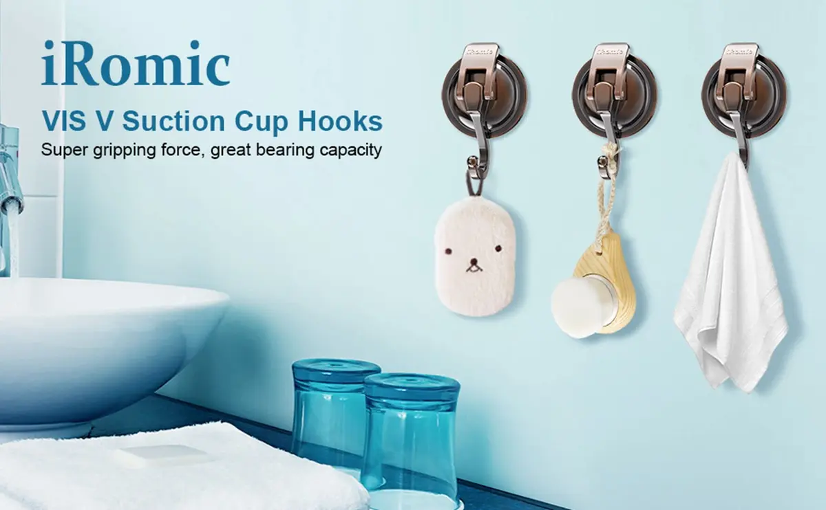 iRomic Heavy Duty Vacuum Suction Cup Hooks (2-Pack, 3.4in x 2.3in x 2.4in) | Damage-Free Organization for Smooth Surfaces - view 5