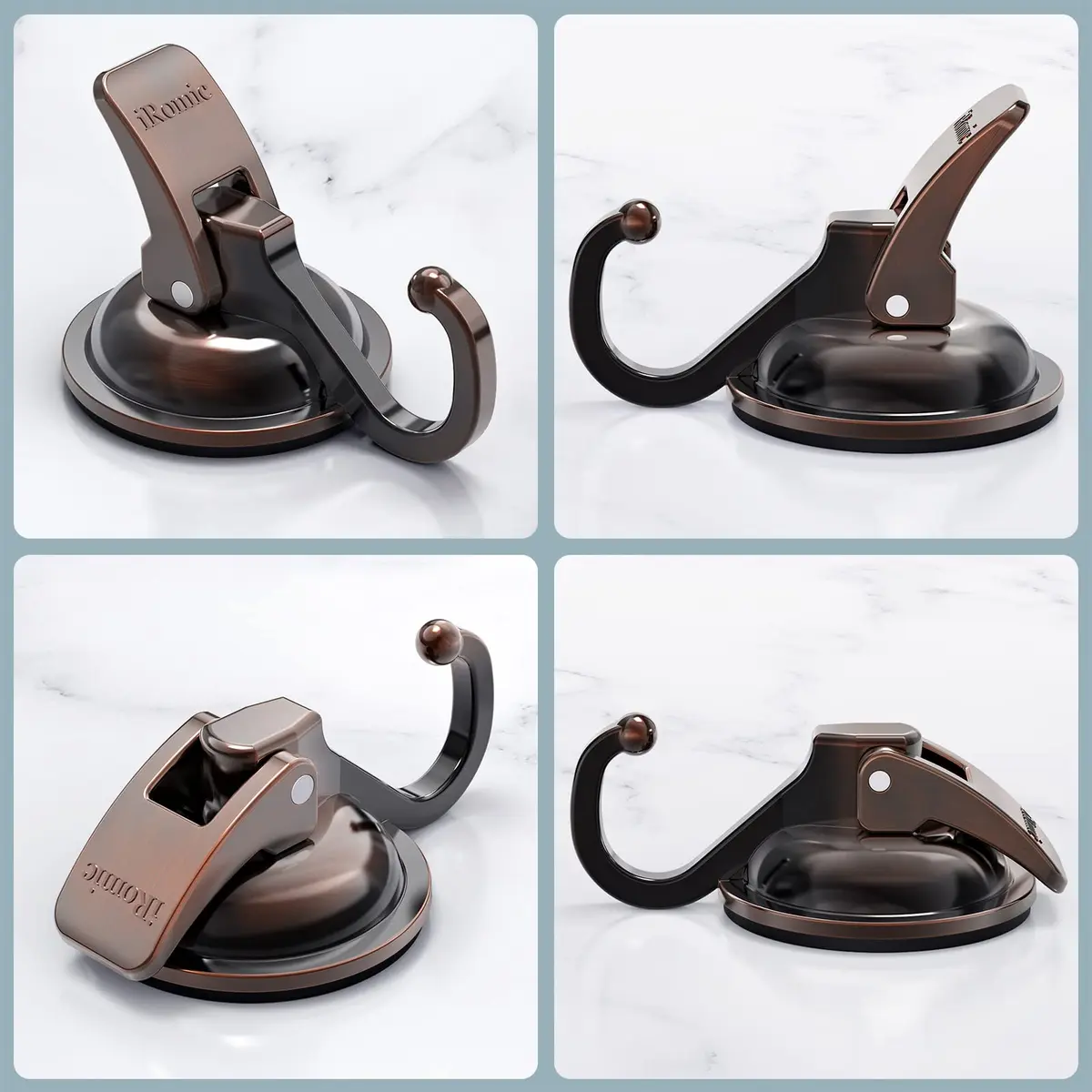 iRomic Heavy Duty Vacuum Suction Cup Hooks (2-Pack, 3.4in x 2.3in x 2.4in) | Damage-Free Organization for Smooth Surfaces - view 2