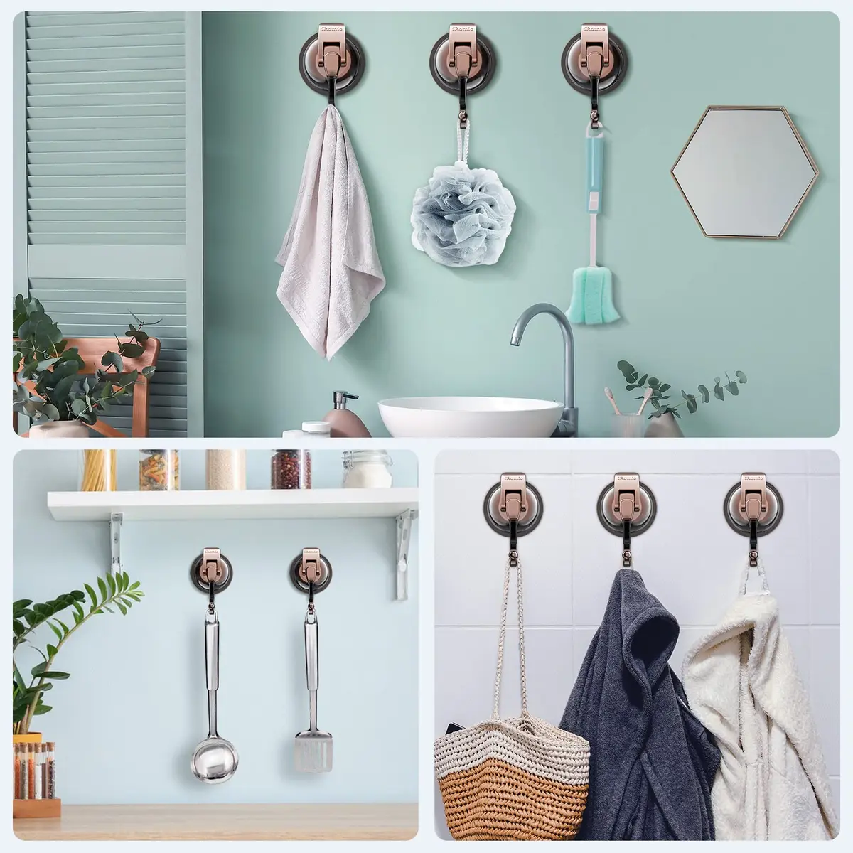 iRomic Heavy Duty Vacuum Suction Cup Hooks (2-Pack, 3.4in x 2.3in x 2.4in) | Damage-Free Organization for Smooth Surfaces - view 4