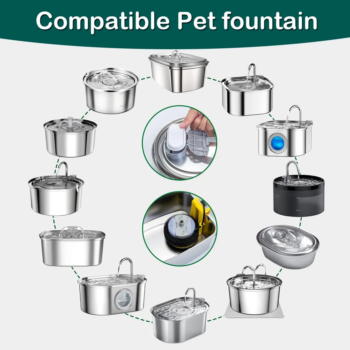 KANCHOU Cat Water Fountain Filter 24Pcs | Compatible with 101oz/3L Stainless Steel Fountains - view 2