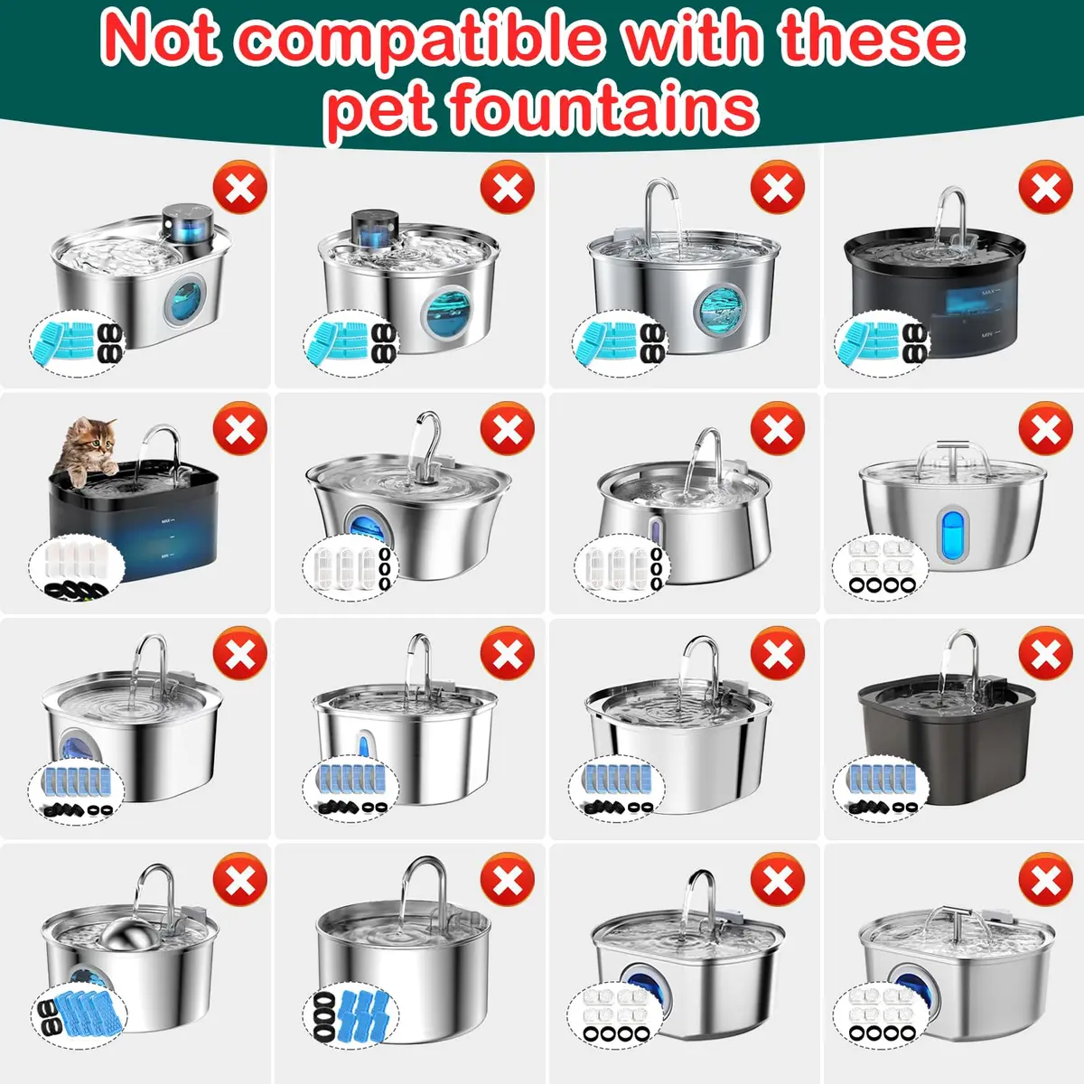 KANCHOU Cat Water Fountain Filter 24Pcs | Compatible with 101oz/3L Stainless Steel Fountains - view 3