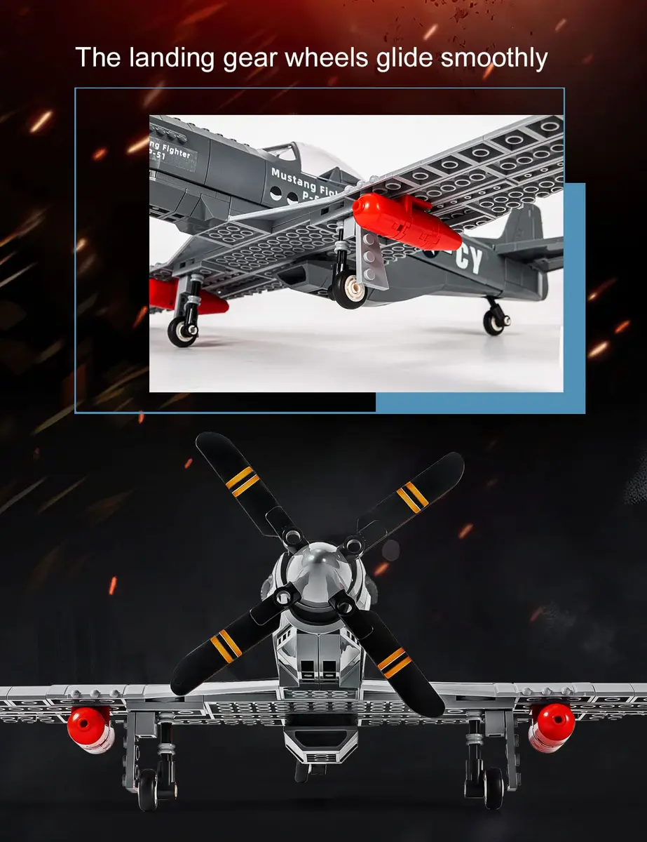 SEMKY Military Fighter Jet P-51 Fighter Mustang Air Force Building Block Set 258 Pieces | Educational Engineering Toy for Kids & Adults - view 5