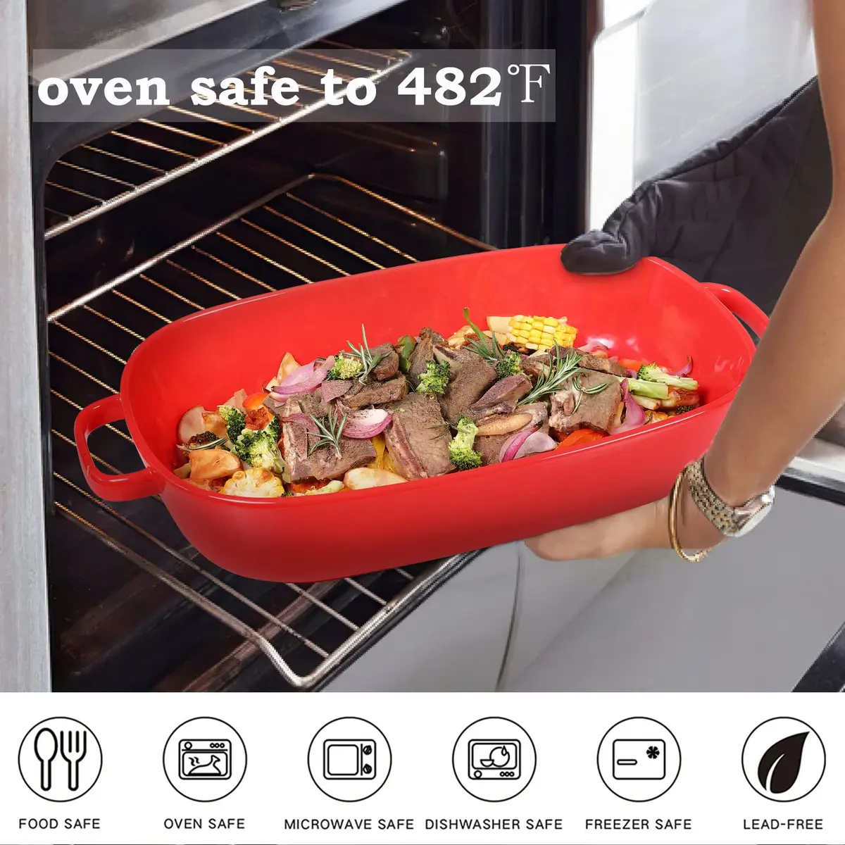 Roeveca 6 Quart Rectangular Ceramic Baking Dish 16x11 Inches | Oven & Microwave Safe, Dishwasher Friendly, Red - view 6
