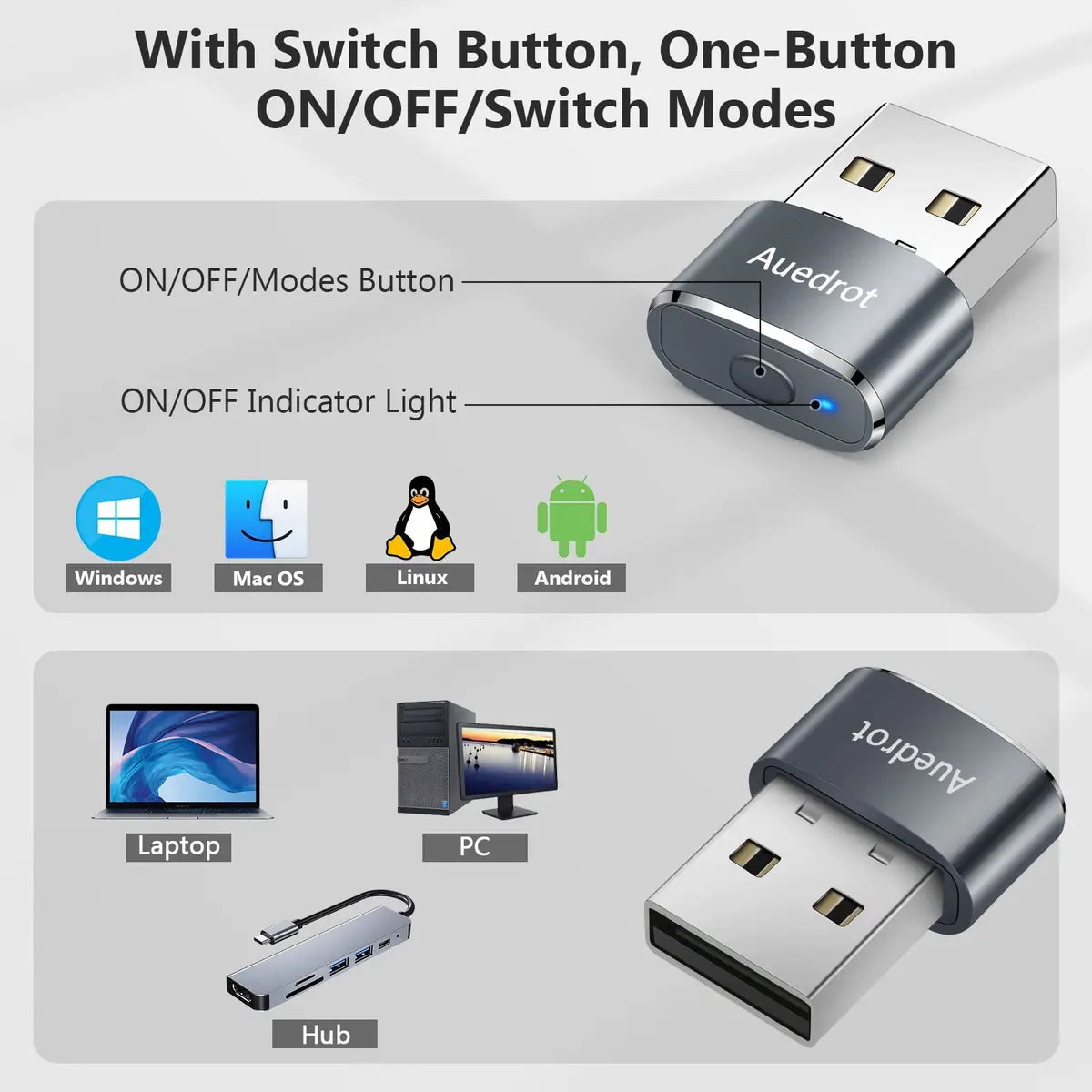 AUEDROT Metal Mouse Jiggler 2 PCS Gray | Undetectable USB Mouse Mover for Computer & Laptop - view 5