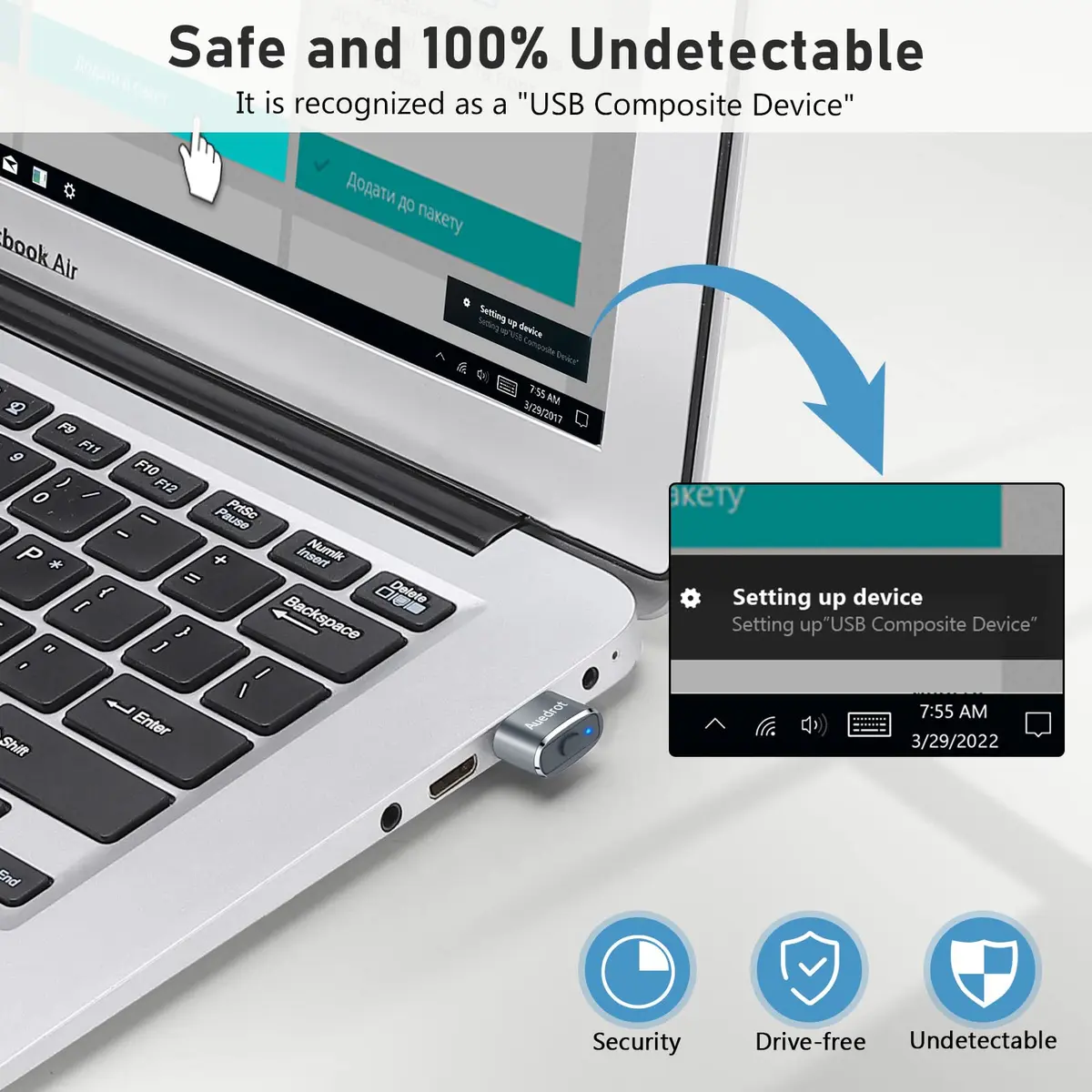 AUEDROT Metal Mouse Jiggler 2 PCS Gray | Undetectable USB Mouse Mover for Computer & Laptop - view 3