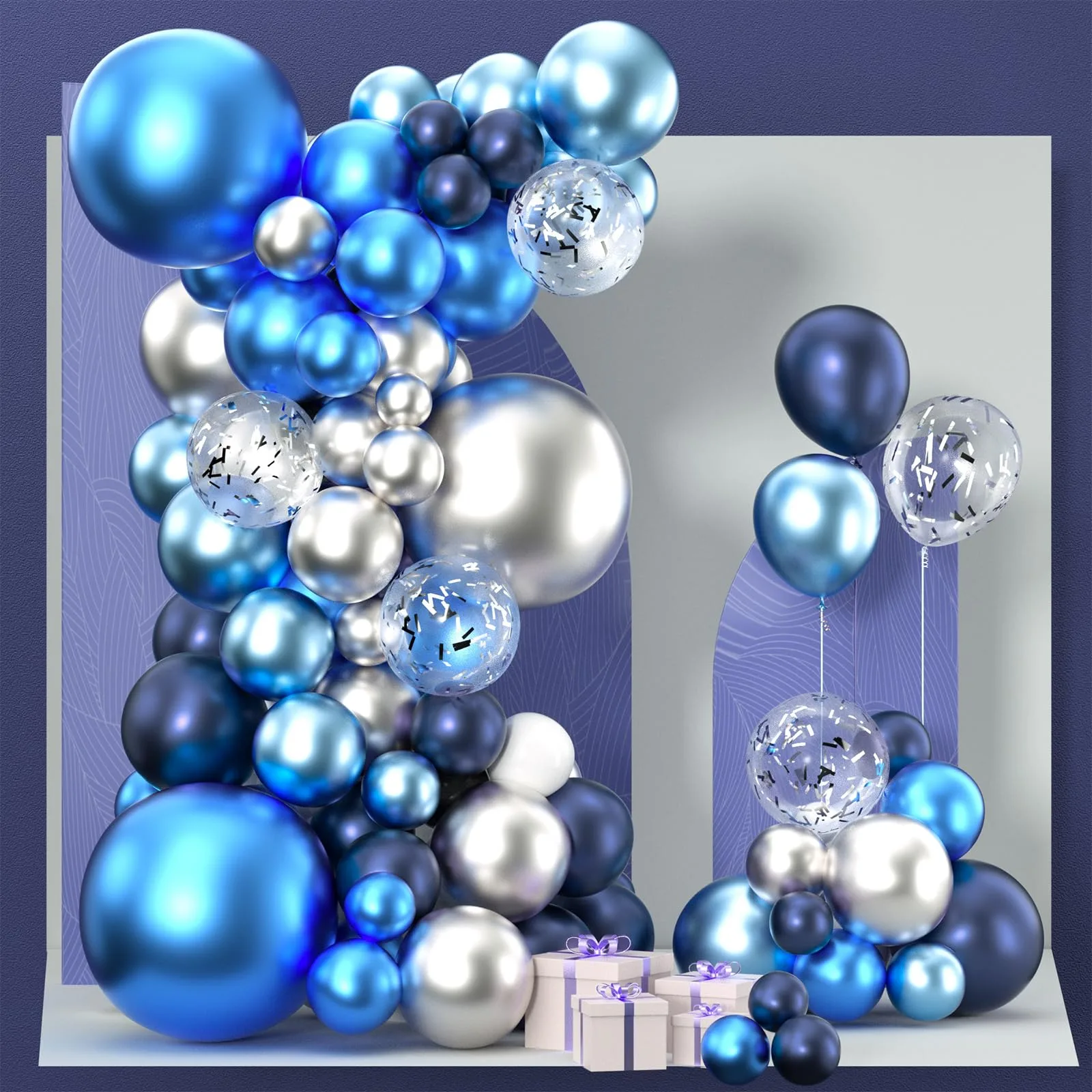 PartyWoo Blue and Silver Balloon Garland Kit with 100 pcs Assorted Size Balloons | PartyWoo Blue 100 pcs Balloon - main product image