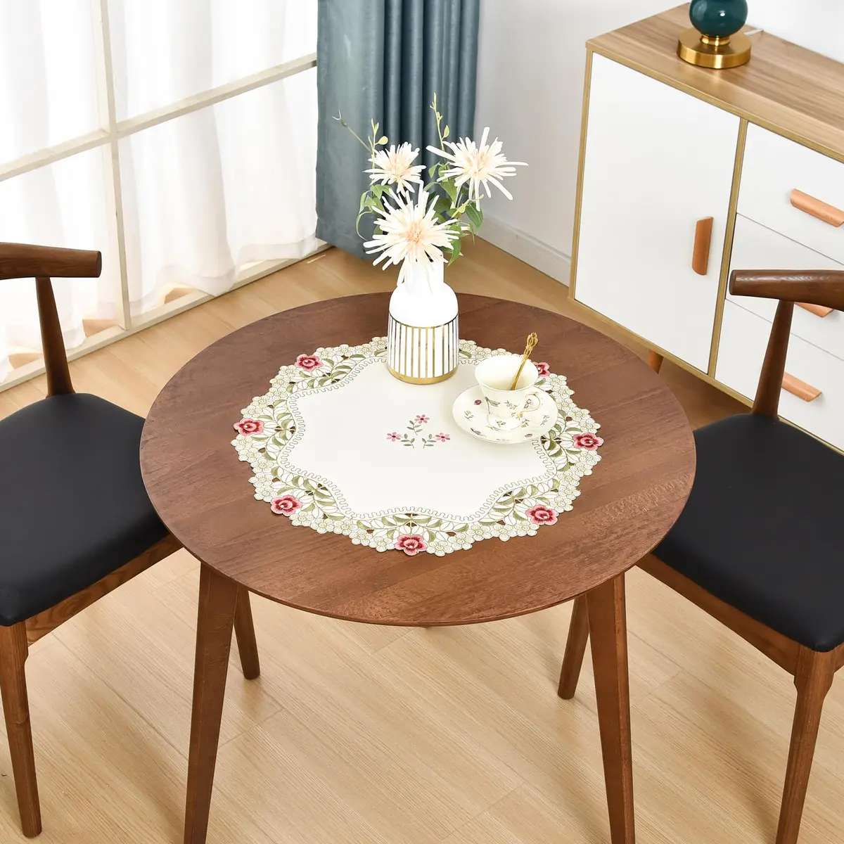 Wolkemer 2 Pack Round Doily Embroidered Tablecloth 51cm (20 inch) | Jacquard Floral Style for Dining & Parties - view 2