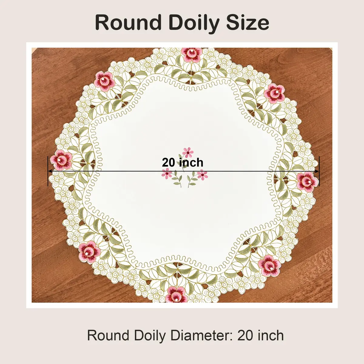 Wolkemer 2 Pack Round Doily Embroidered Tablecloth 51cm (20 inch) | Jacquard Floral Style for Dining & Parties - view 3