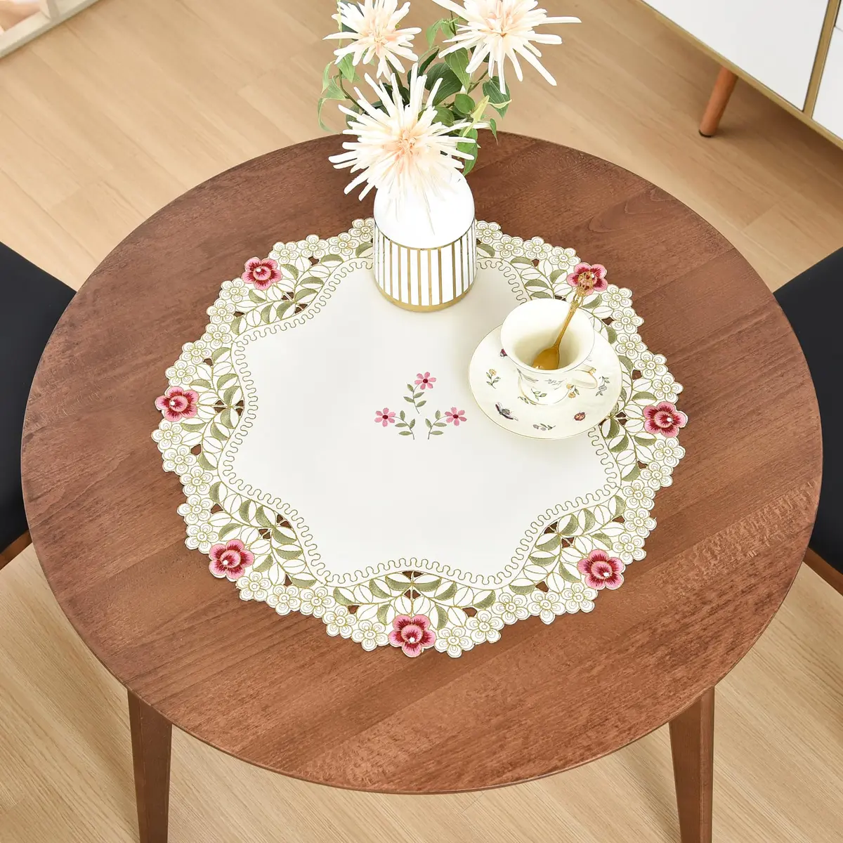 Wolkemer 2 Pack Round Doily Embroidered Tablecloth 51cm (20 inch) | Jacquard Floral Style for Dining & Parties - view 4