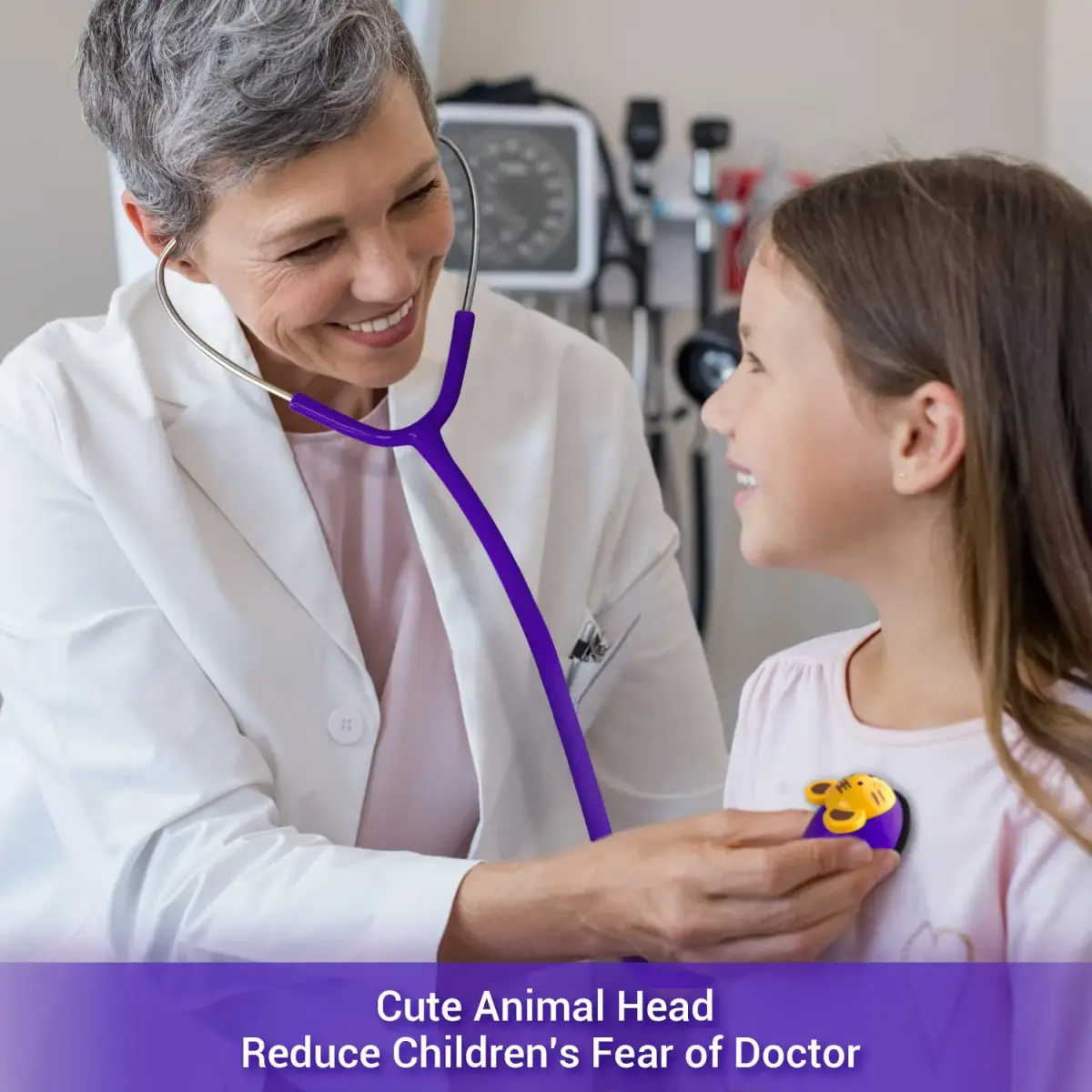 SCIAN Real Working Stethoscope with 5 Interchangeable Cartoon Heads, Professional Quality Purple | 22.1cm (8.7in) Length - view 2