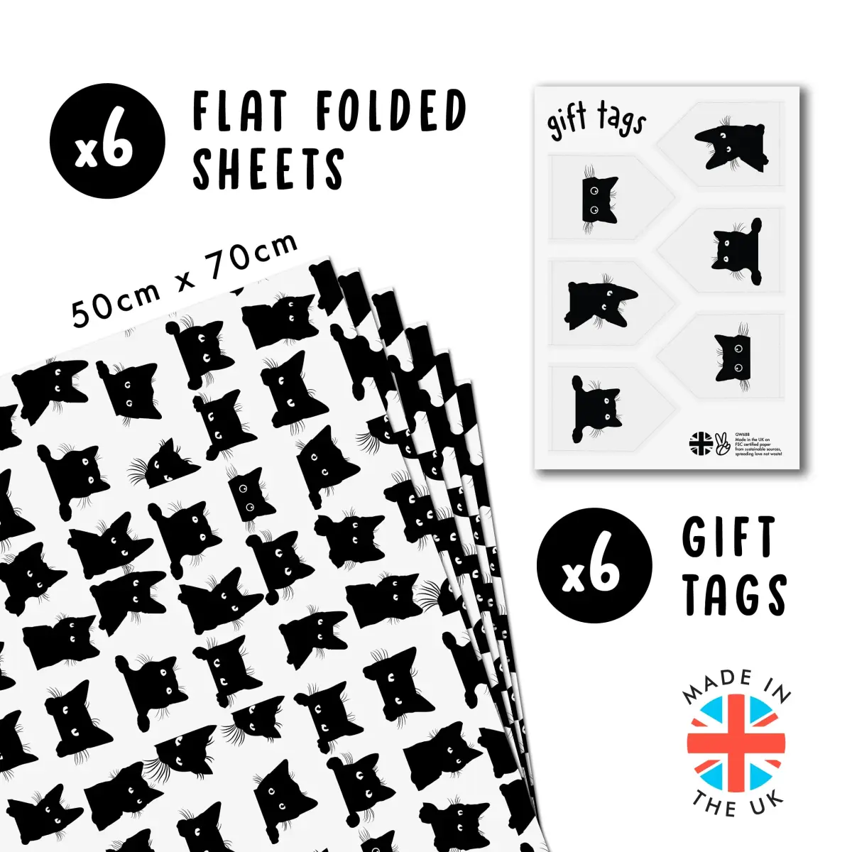 CENTRAL 23 Black Cat Wrapping Paper 6 Sheets (156 g) | Eco-Friendly Gift Wrap for Fur Parents - view 2