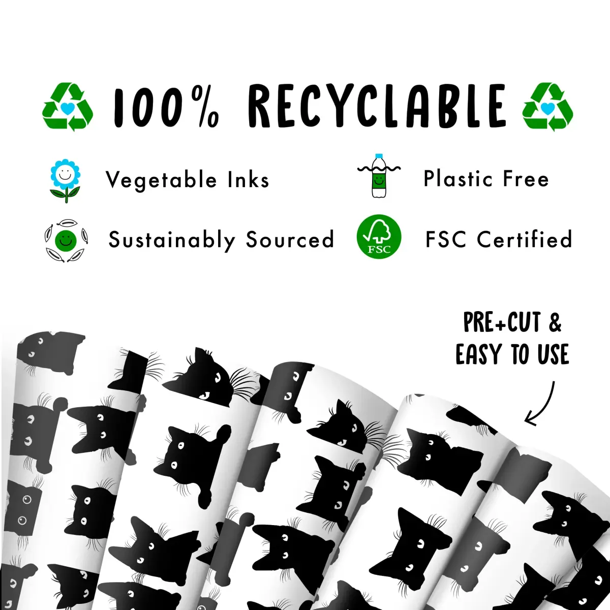 CENTRAL 23 Black Cat Wrapping Paper 6 Sheets (156 g) | Eco-Friendly Gift Wrap for Fur Parents - view 3