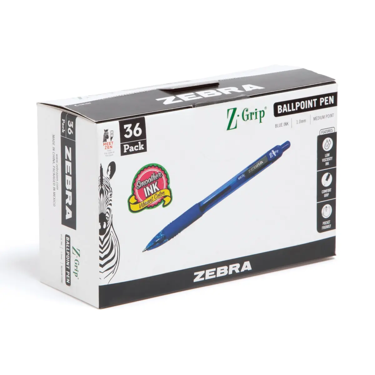Zebra Pen Z-Grip Retractable Ballpoint Pen, Blue Ink, 1.0mm, 36 Bulk-Pack | Smooth Writing, Medium Point Tip - main product image