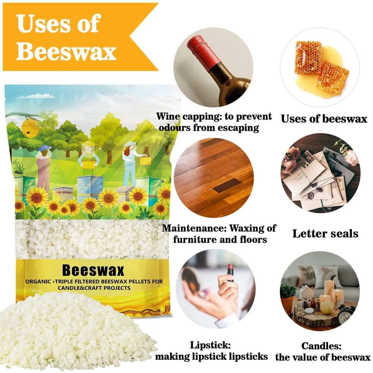 CARGEN White Beeswax Pellets 430g | Triple Filtered Candle Wax for DIY & Skin Care - view 4