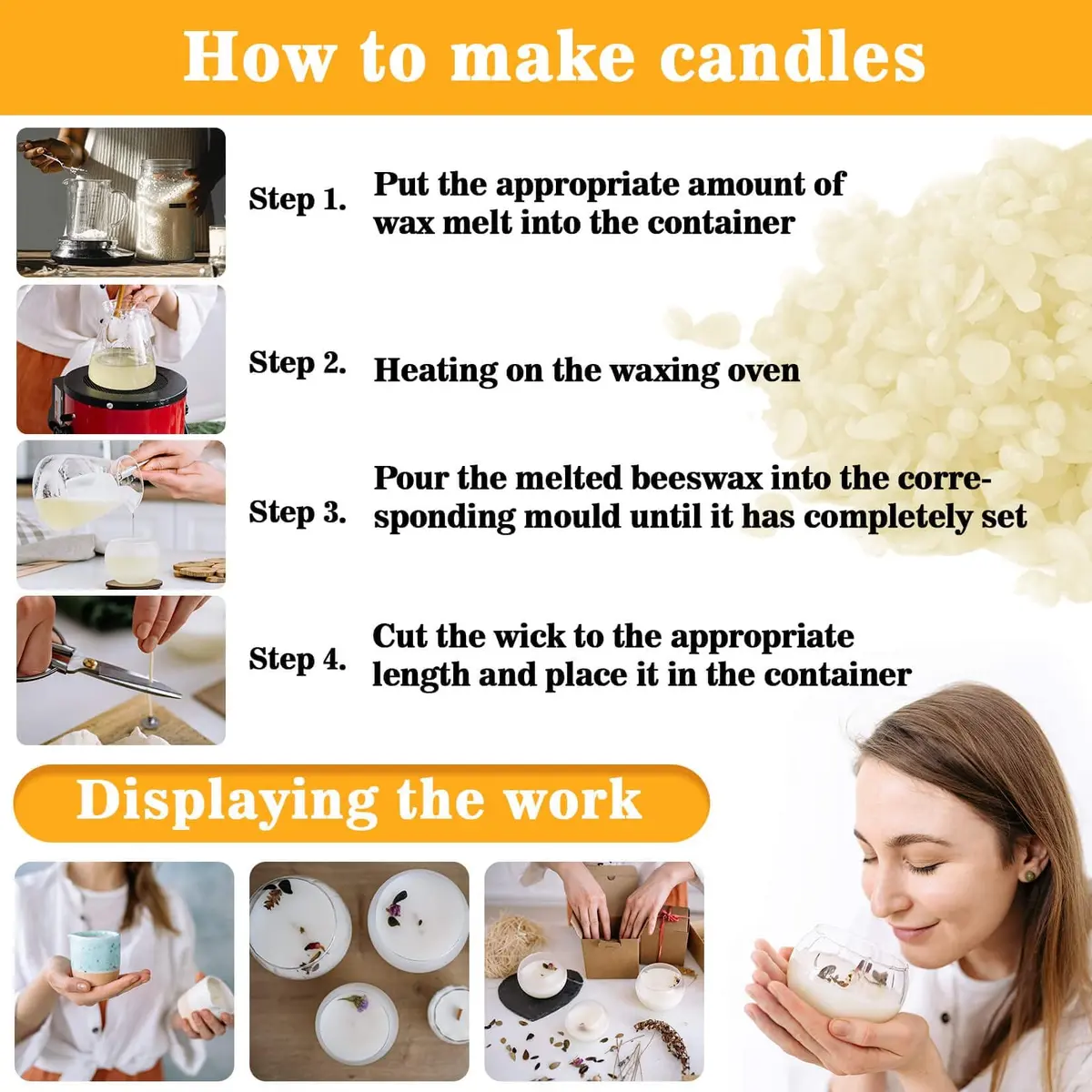 CARGEN White Beeswax Pellets 430g | Triple Filtered Candle Wax for DIY & Skin Care - view 3