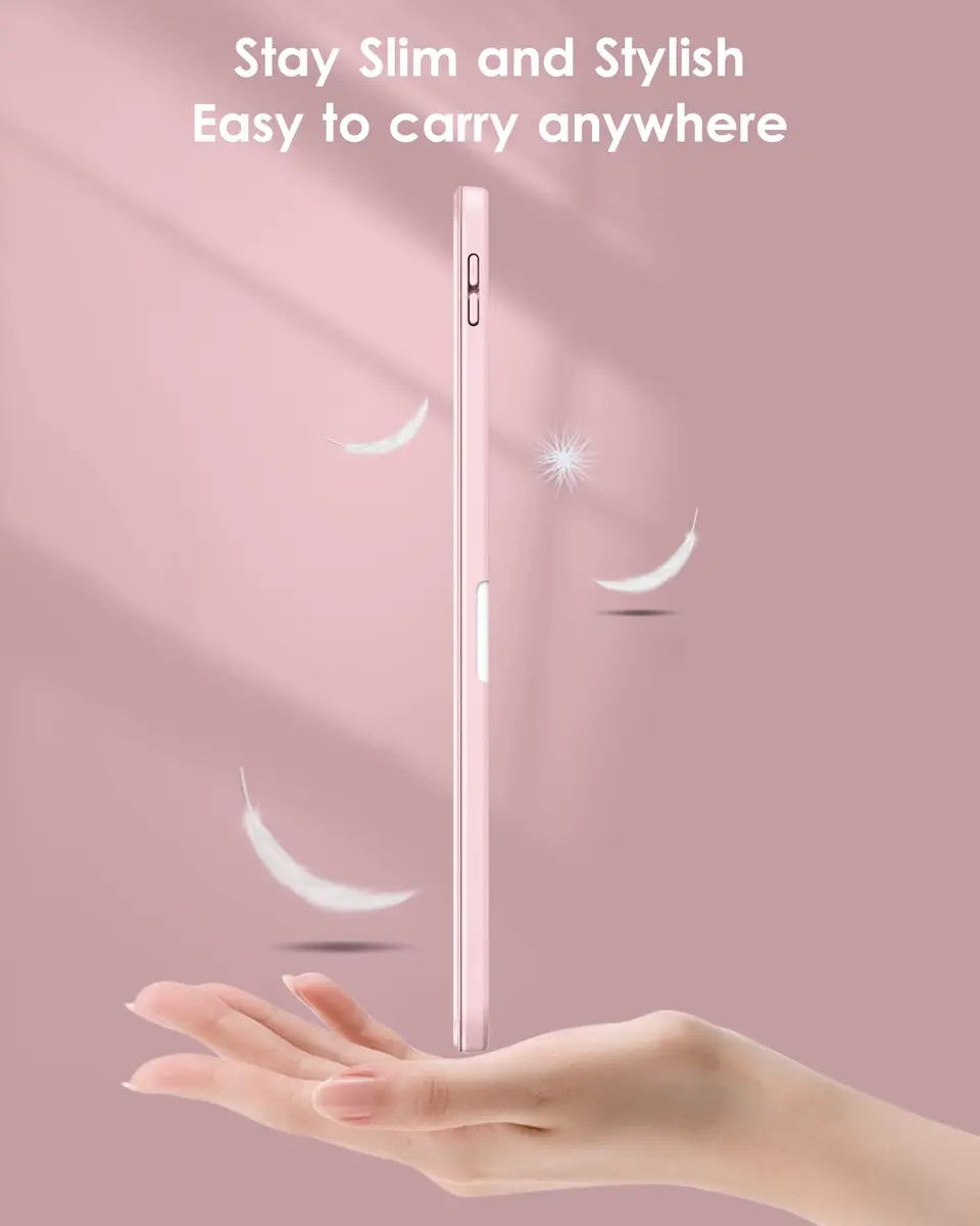 DTTO iPad Case for 11th & 10th Gen | Auto Sleep/Wake, Rose Gold, Slim Tri-fold Stand - view 6