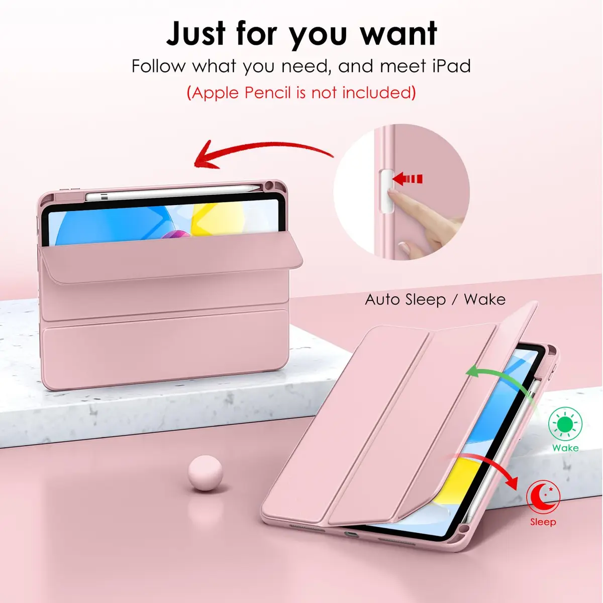 DTTO iPad Case for 11th & 10th Gen | Auto Sleep/Wake, Rose Gold, Slim Tri-fold Stand - view 8