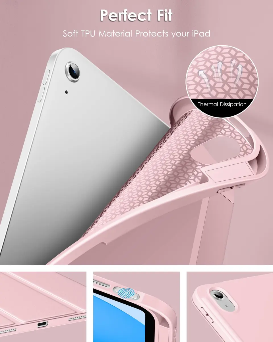 DTTO iPad Case for 11th & 10th Gen | Auto Sleep/Wake, Rose Gold, Slim Tri-fold Stand - view 3