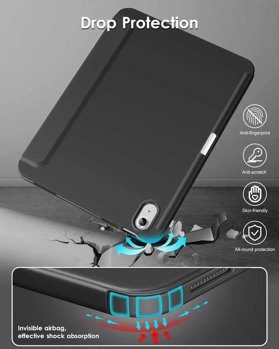 DTTO iPad (A16) 11th Gen Case 11 Inch 2025, 10th Gen 10.9 Inch 2022, Slim Tri-fold Stand TPU Cover with Pencil Holder - Auto Sleep/Wake, Black - view 4