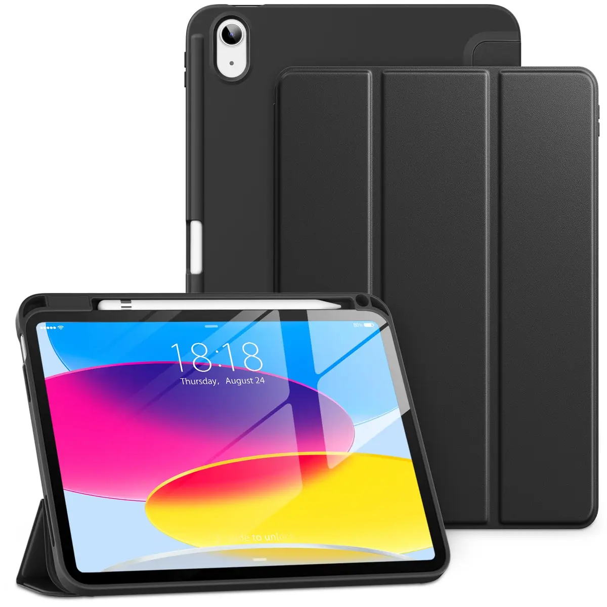 DTTO iPad (A16) 11th Gen Case 11 Inch 2025, 10th Gen 10.9 Inch 2022, Slim Tri-fold Stand TPU Cover with Pencil Holder - Auto Sleep/Wake, Black - main product image