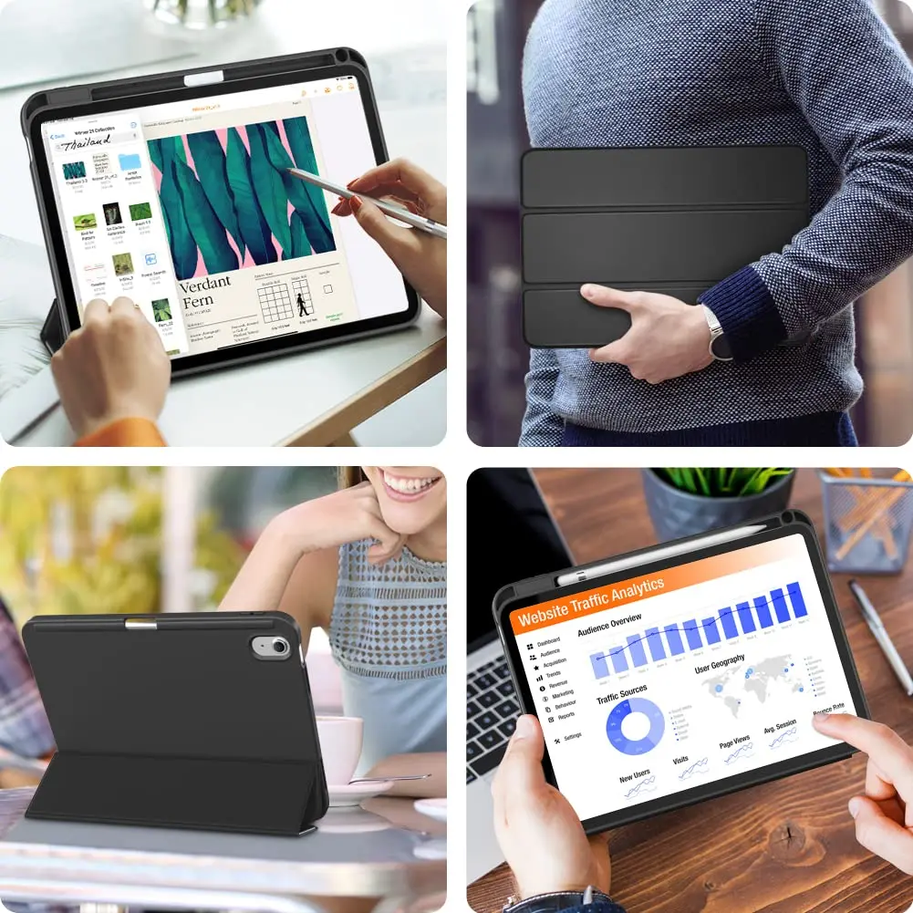 DTTO iPad (A16) 11th Gen Case 11 Inch 2025, 10th Gen 10.9 Inch 2022, Slim Tri-fold Stand TPU Cover with Pencil Holder - Auto Sleep/Wake, Black - view 7