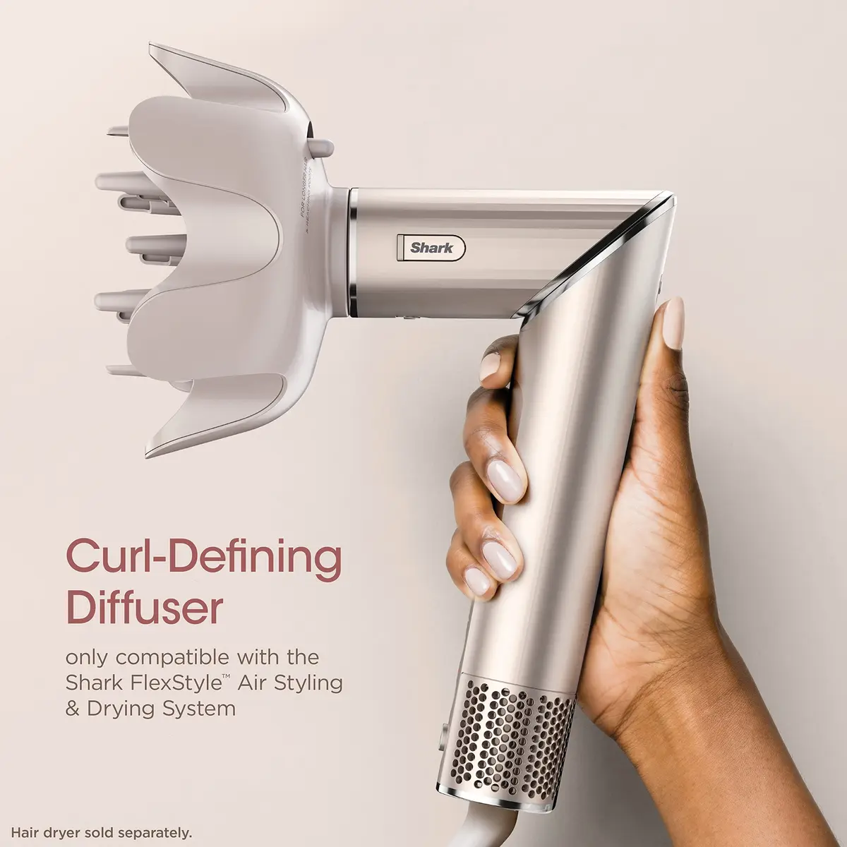 Shark FlexStyle Curl-Defining Diffuser Attachment, Stone | Fast Curl Styling with Retractable Prongs - view 4