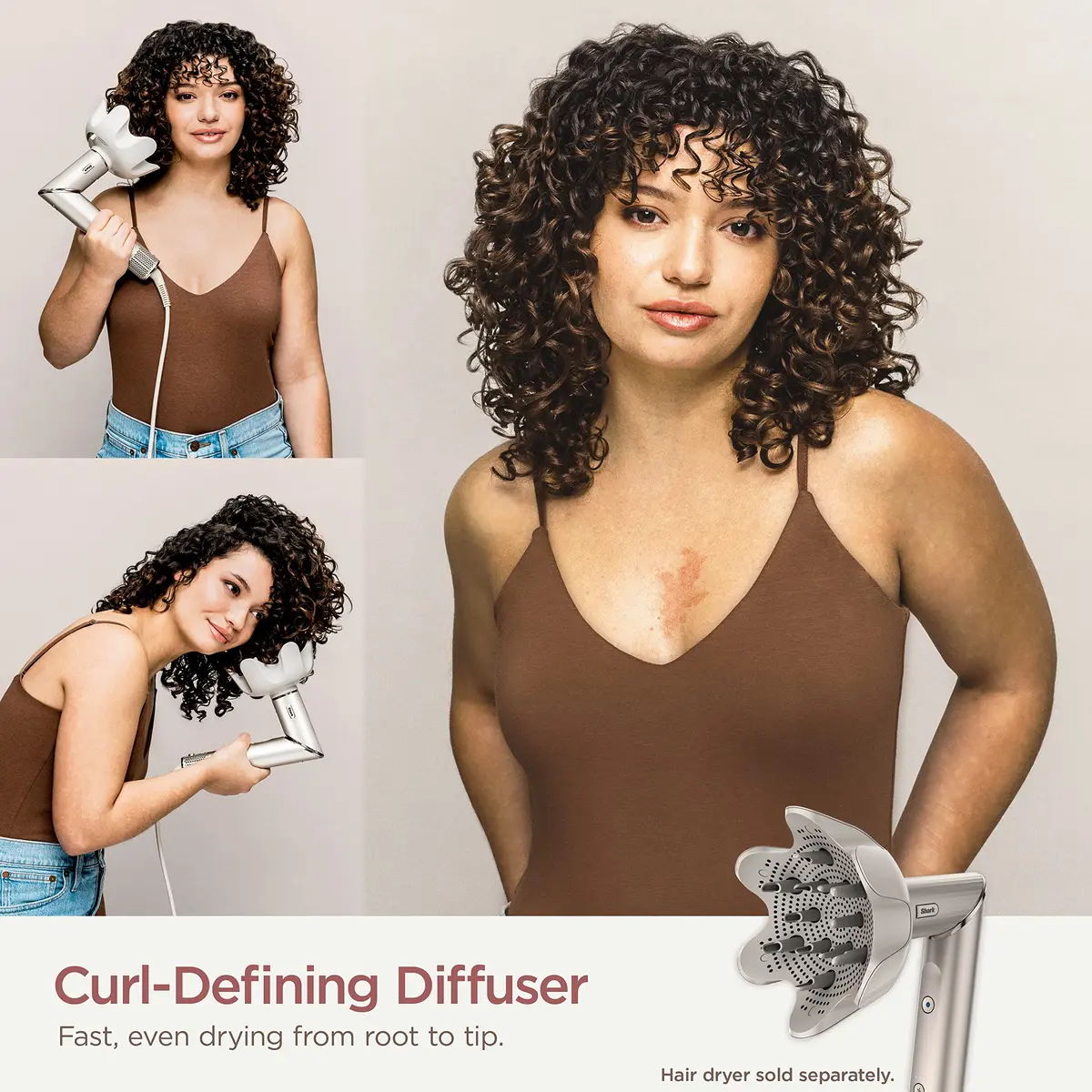 Shark FlexStyle Curl-Defining Diffuser Attachment, Stone | Fast Curl Styling with Retractable Prongs - view 2