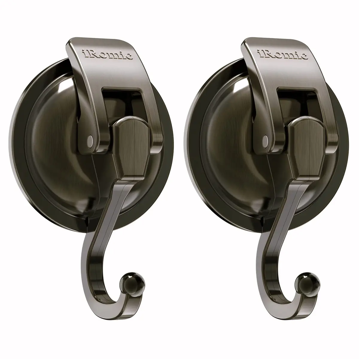 iRomic Heavy Duty Vacuum Suction Cup Hooks (2-Pack, Green Bronze) | Damage-Free Wall Organization - main product image