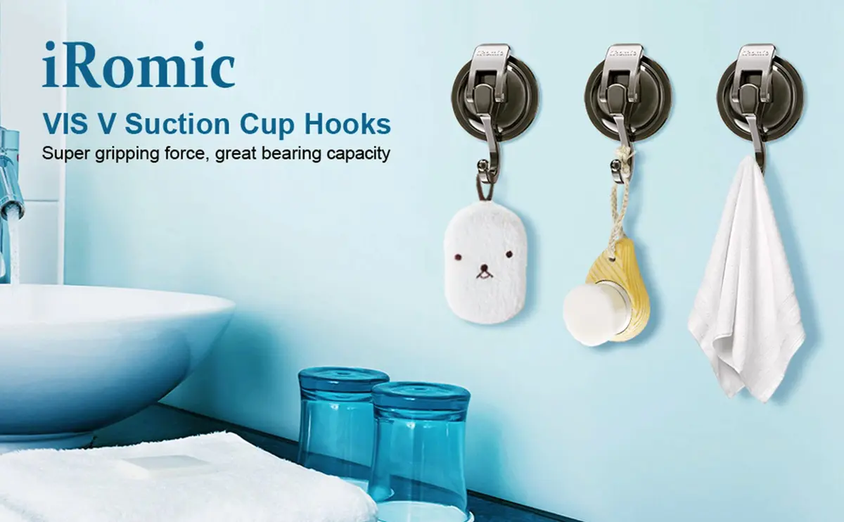 iRomic Heavy Duty Vacuum Suction Cup Hooks (2-Pack, Green Bronze) | Damage-Free Wall Organization - view 5