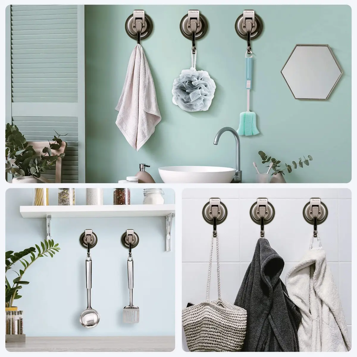iRomic Heavy Duty Vacuum Suction Cup Hooks (2-Pack, Green Bronze) | Damage-Free Wall Organization - view 4