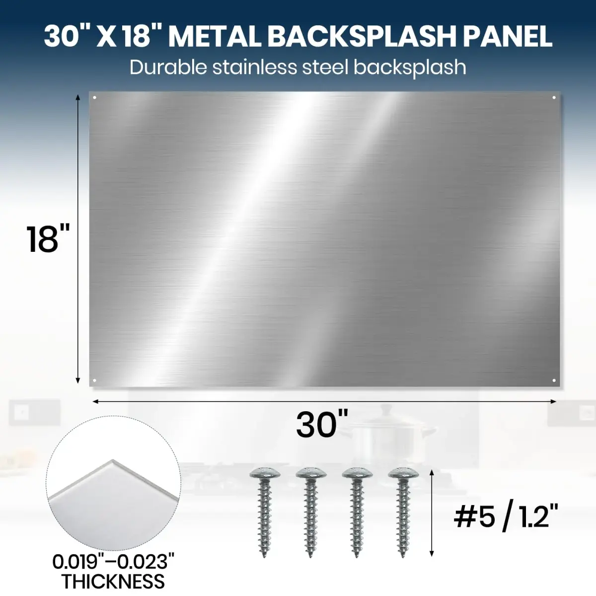 CALPALMY 24" x 30" Reversible Metal Backsplash with Matching Screws | Stainless Steel Splatter Guard for Stovetop, Easy Installation - view 2