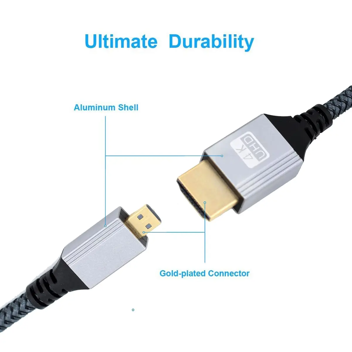 Seadream 4K Micro HDMI to HDMI Cable 30cm (1FT) 2-Pack | Braided Cord for PS5, Laptop to Monitor, Smart TV - view 3