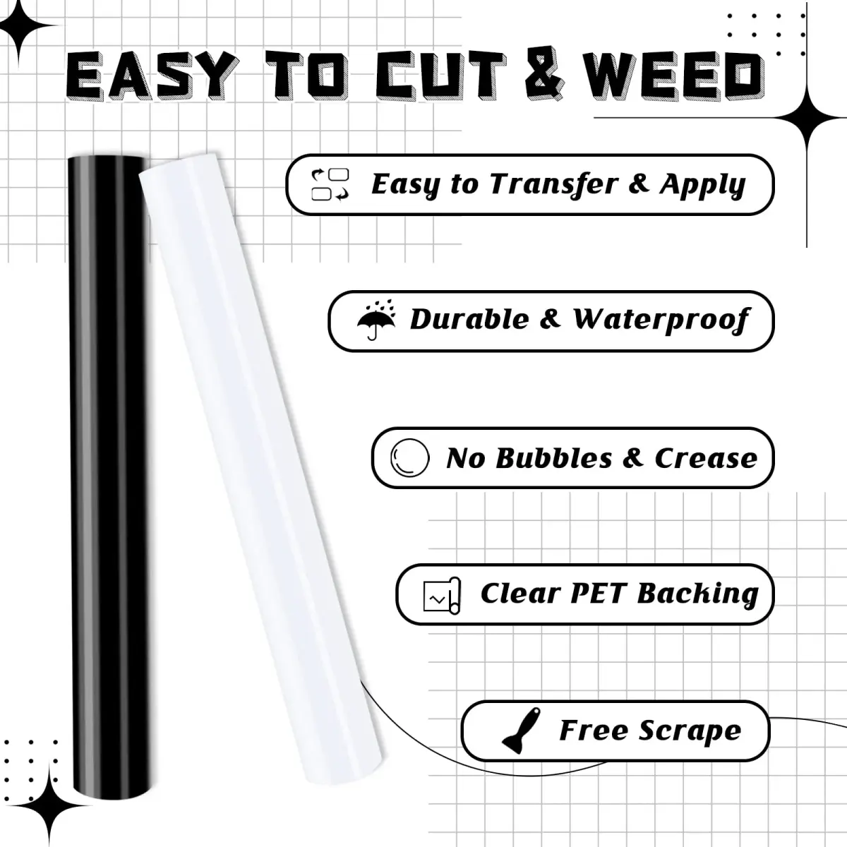 HTVRONT Glossy Black & White Permanent Vinyl Roll 4.26m (12" x 14FT) with Transfer Tape | Cricut Compatible - view 7