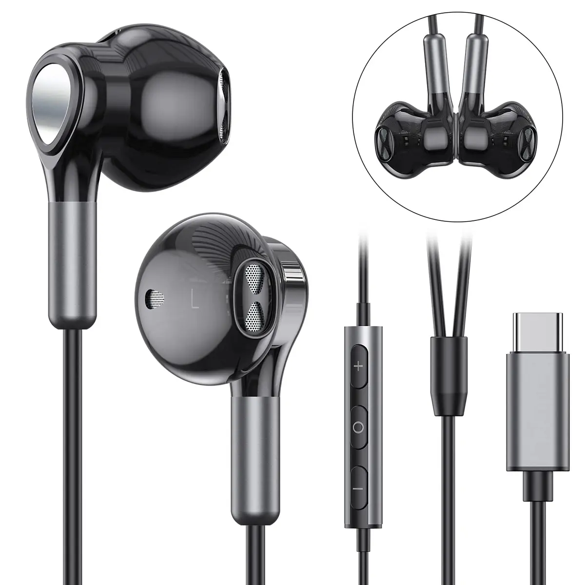 BENEWY Wired USB C Headphones with Mic & Volume Control, 1.3m Tangle-Free Cable | HiFi Stereo Sound - view 2