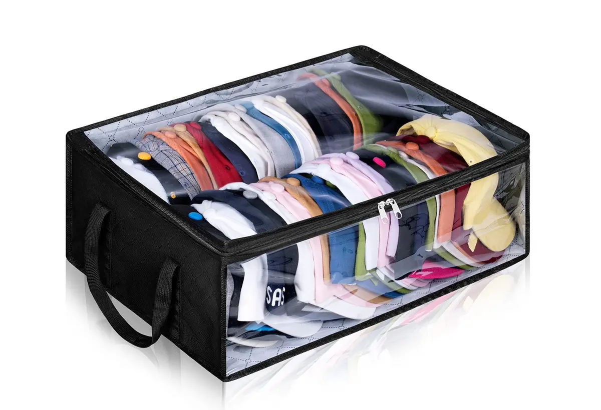 AOODA Wide Hat Storage for Baseball Caps | Large Capacity Cap Organizer for Closet, Holds up to 40 Snapbacks, Black - main product image