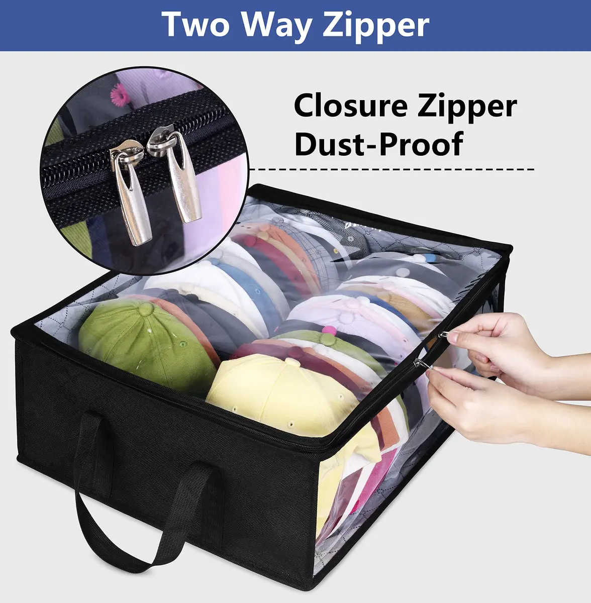AOODA Wide Hat Storage for Baseball Caps | Large Capacity Cap Organizer for Closet, Holds up to 40 Snapbacks, Black - view 5