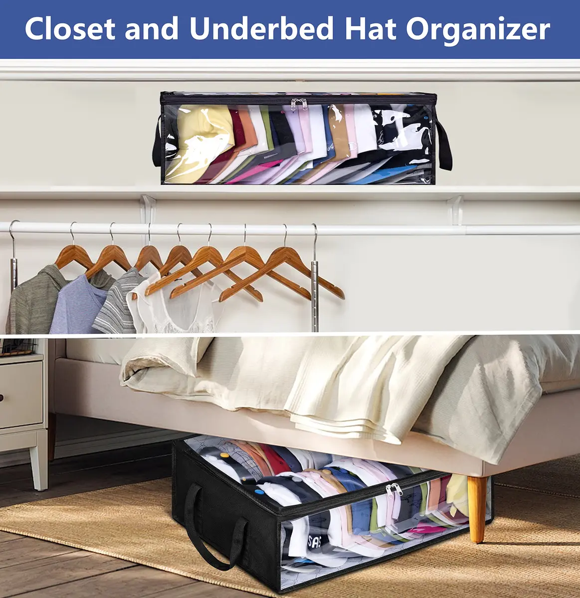 AOODA Wide Hat Storage for Baseball Caps | Large Capacity Cap Organizer for Closet, Holds up to 40 Snapbacks, Black - view 6