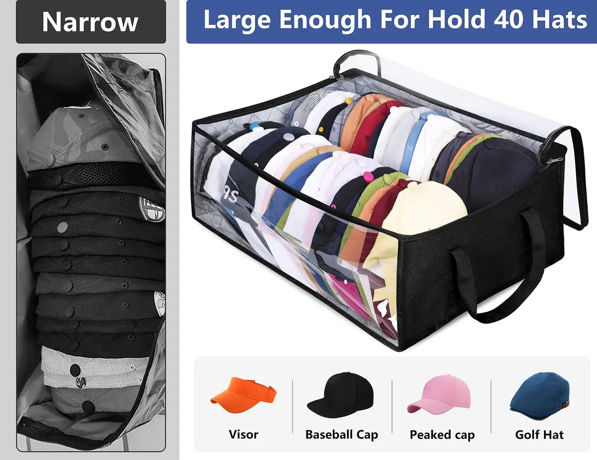 AOODA Wide Hat Storage for Baseball Caps | Large Capacity Cap Organizer for Closet, Holds up to 40 Snapbacks, Black - view 2