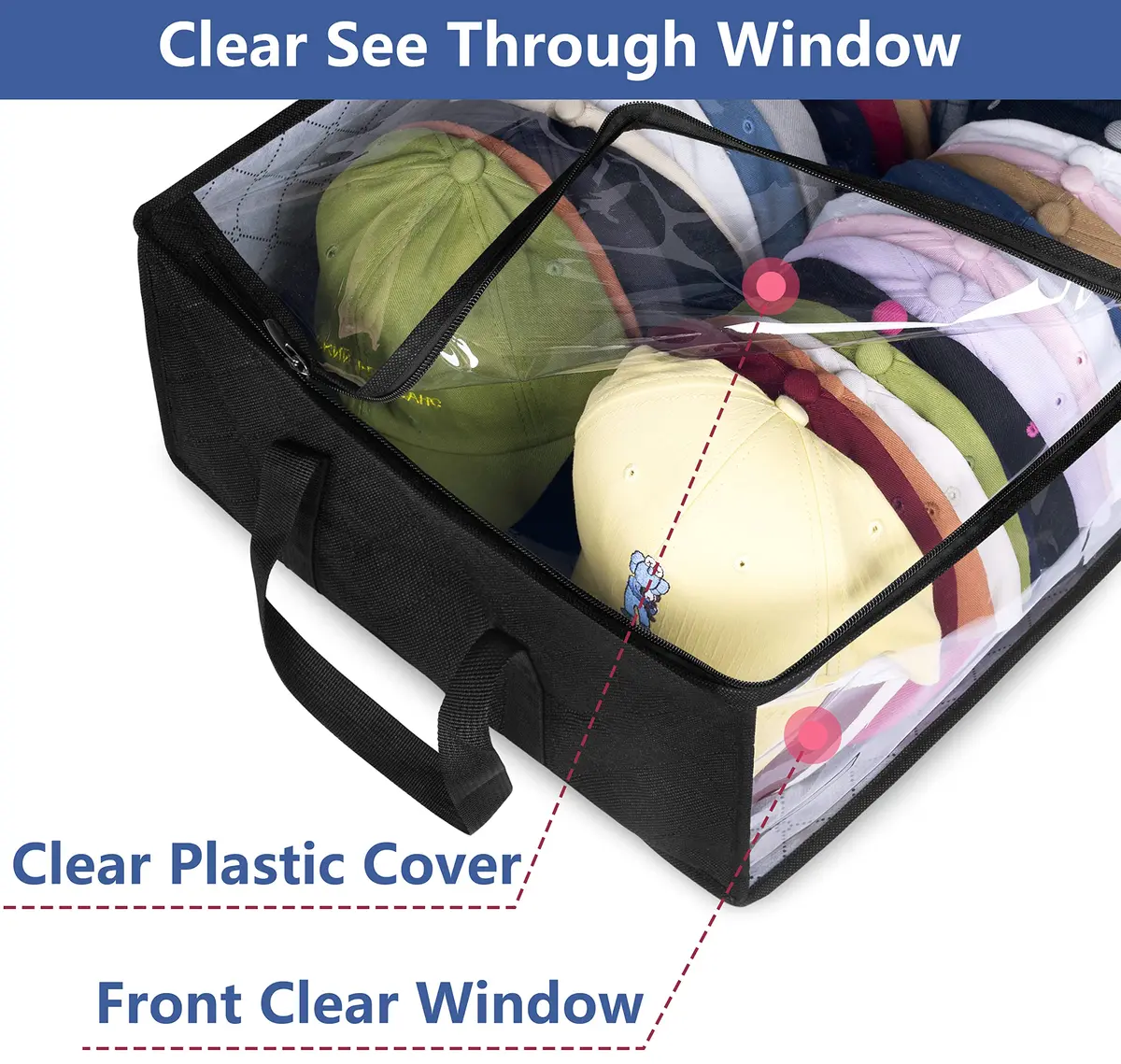 AOODA Wide Hat Storage for Baseball Caps | Large Capacity Cap Organizer for Closet, Holds up to 40 Snapbacks, Black - view 3